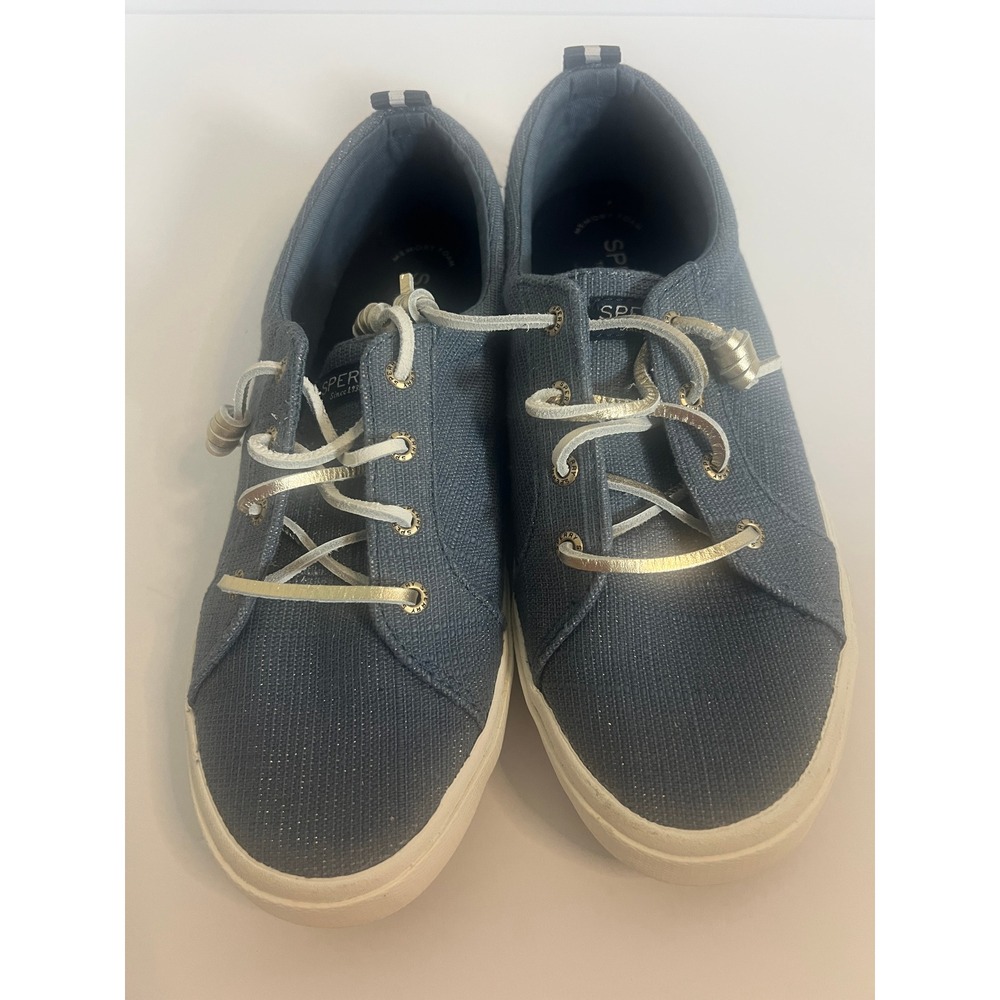 Sperry Crest Vibe Blue Metallic Denim Sneakers Womens 8.5 STS87669 Boat Shoes